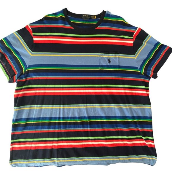 Polo Ralph Lauren Striped T Shirt Mens XXL Classic Fit Short Sleeve Pony Rainbow - Picture 1 of 13